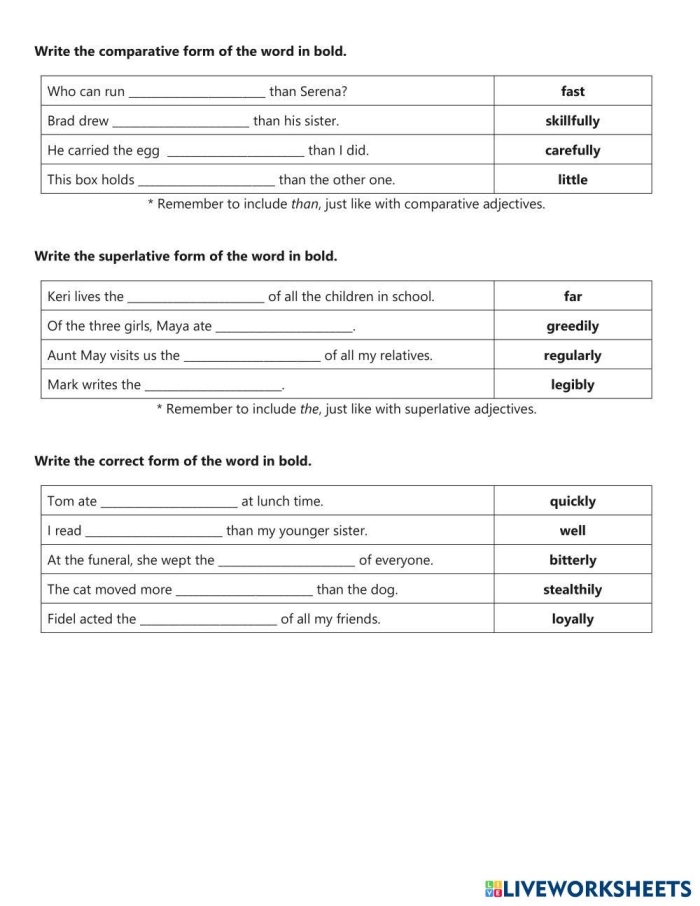 Second grade worksheet featuring adverb identification practice exercises for students