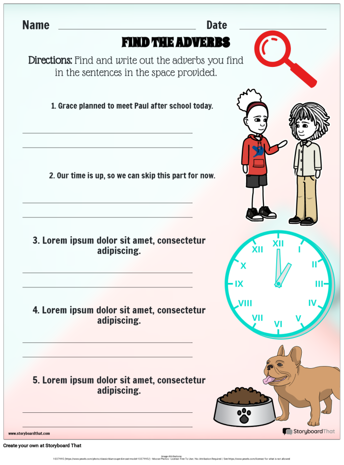 Engaging image for the Adverb Detectives to the Rescue activity aimed at helping students learn adverbs while solving a case Adverb Detectives to the Rescue worksheet featuring a fun mystery to enhance third graders' adverb skills
