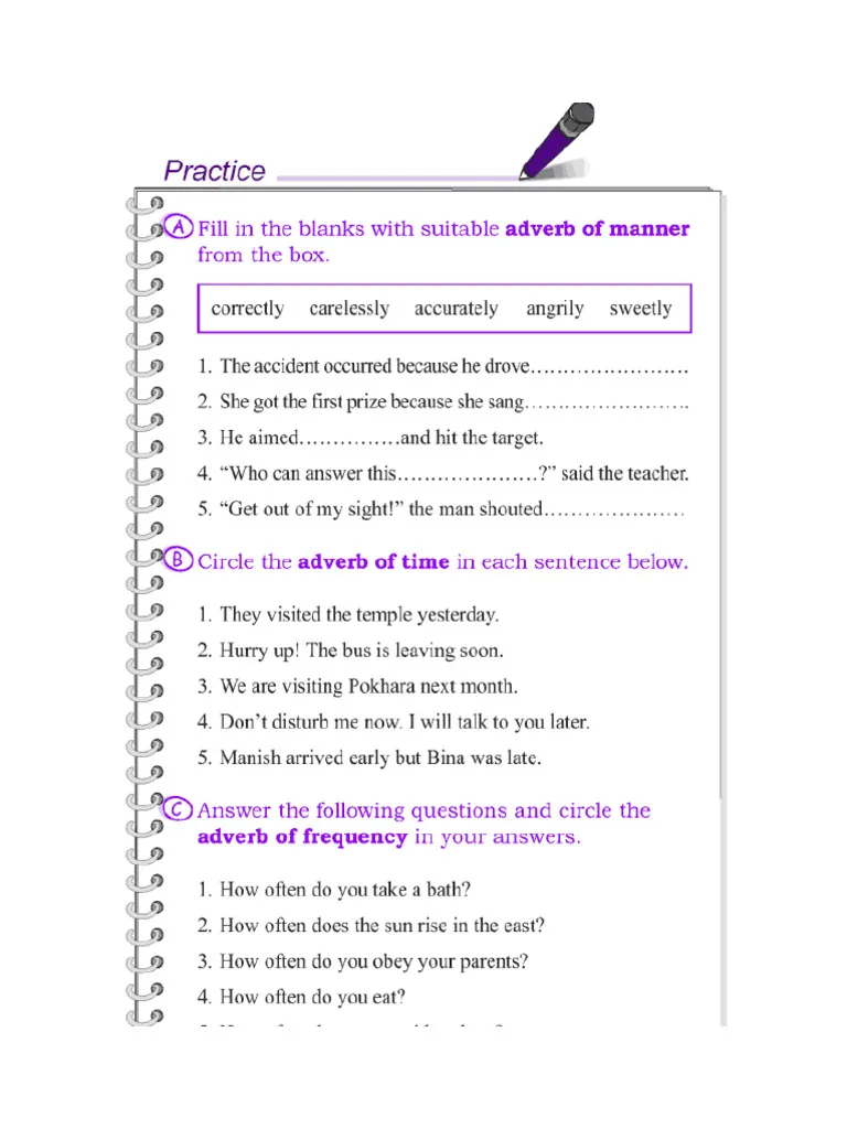 Types of Adverbs Handout worksheet for third grade students number 20 Third grade geography worksheet explaining different types of adverbs for students