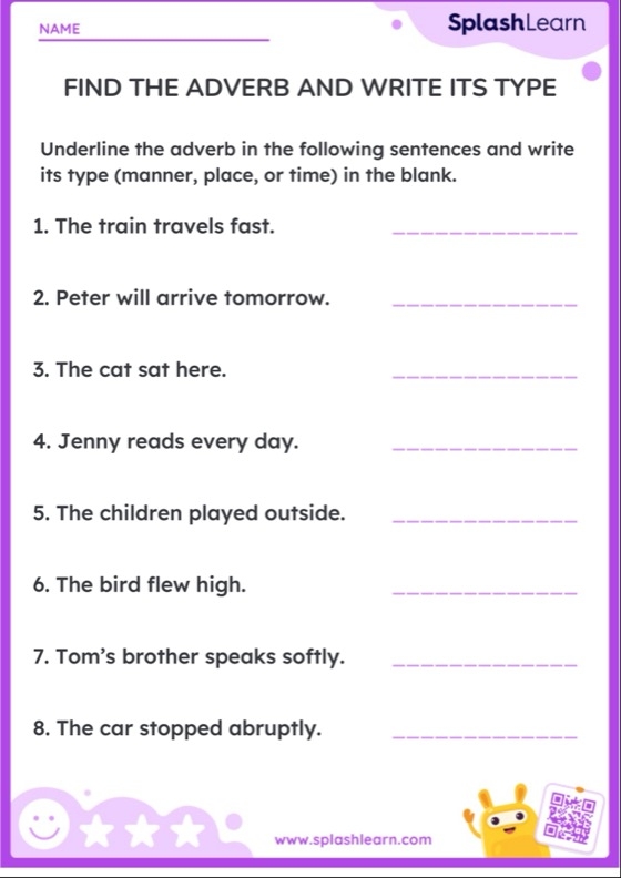 Worksheet for second graders on identifying and using adverbs in sentences