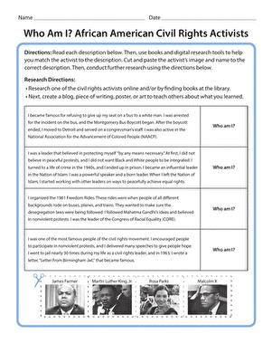 Third grade students learning about African American female changemakers on a printable worksheet