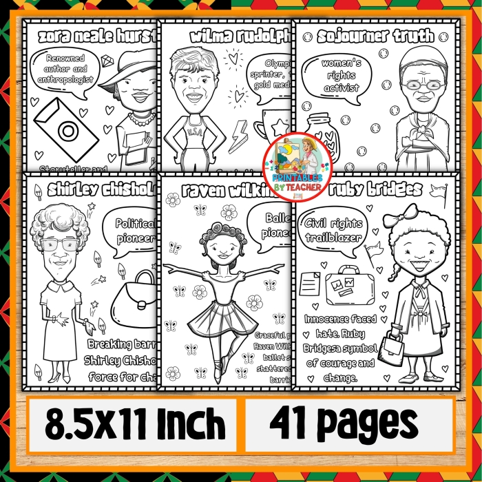 Third grade worksheet featuring African American female changemakers with activity prompts and illustrations for students to learn about influential women
