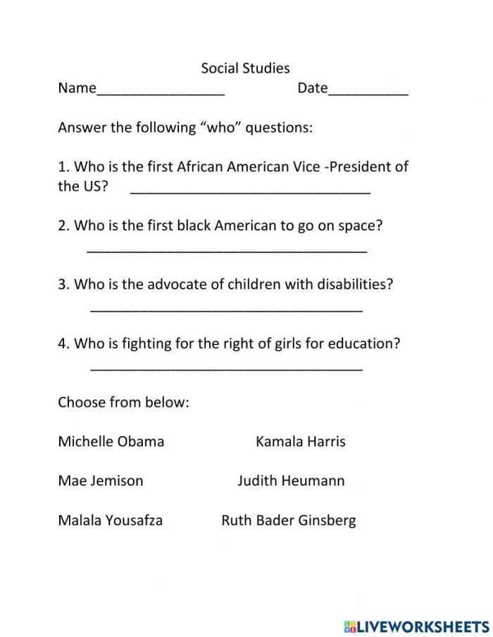 Third grade worksheet featuring African American female changemakers with fill-in-the-blank activities and pattern recognition exercises