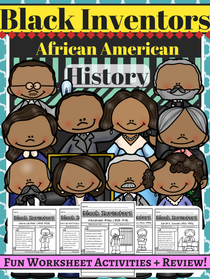 Fourth grade worksheet about African American inventors featuring historical figures and their notable inventions