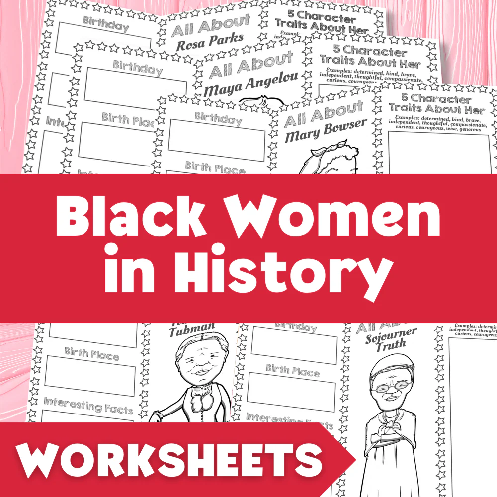 Third grade worksheet featuring portraits and biographical facts about influential African American women leaders