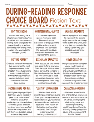 Interactive worksheet for sixth graders to enhance comprehension of informational texts After-Reading Response Choice Board for Life Science lesson with engaging activities