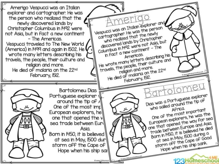 Sixth grade student worksheet featuring historical illustrations and identification questions about famous explorers from the Age of European Exploration