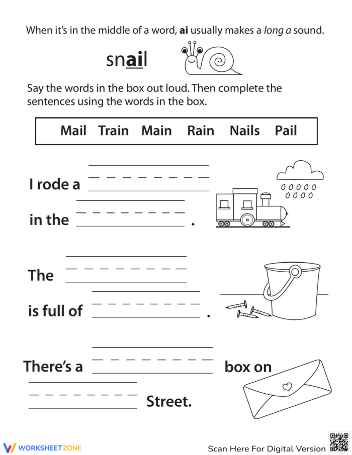 Ai Vowel Pair Writing Practice for First Grade First grade students practicing ai vowel pair words with writing activities on a worksheet