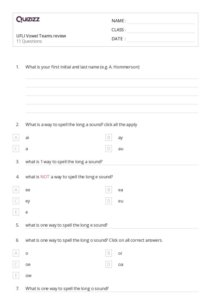 Ai vowel pair writing practice activity for beginning readers learning phonics skills First grade student practicing ai vowel pair words with writing exercises on worksheet page five
