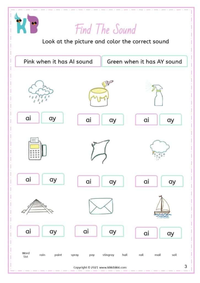 Sounding It Out Ai Vowel Pair Worksheet 15 First grade student completing a Sounding It Out Ai Vowel Pair writing worksheet