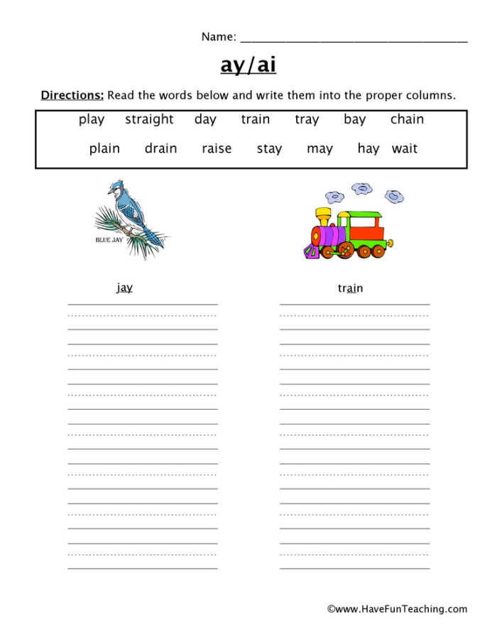 Sounding It Out Ai Vowel Pair Worksheet 22 A first grade worksheet featuring writing exercises for words with the ai vowel pair