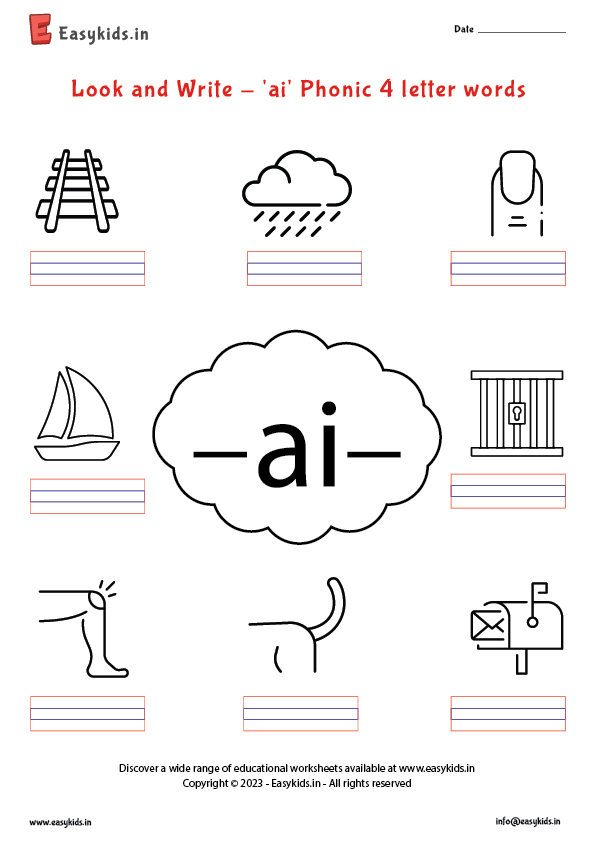 Sounding It Out Ai Vowel Pair Learning Exercise 12 First grade worksheet showing ai vowel pair words with writing practice activities