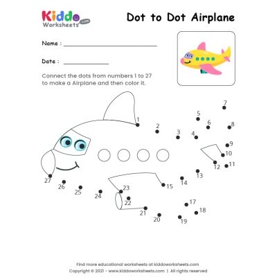 Fun airplane dot-to-dot activity for early learners to practice sight words Airplane dot-to-dot worksheet for preschoolers to connect letters A to Z