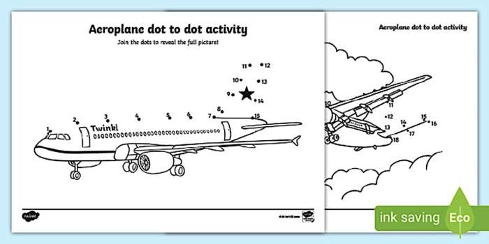 Engaging airplane dot-to-dot activity for Pre-K sight words learning Airplane dot-to-dot worksheet for preschool kids connecting letters A to Z
