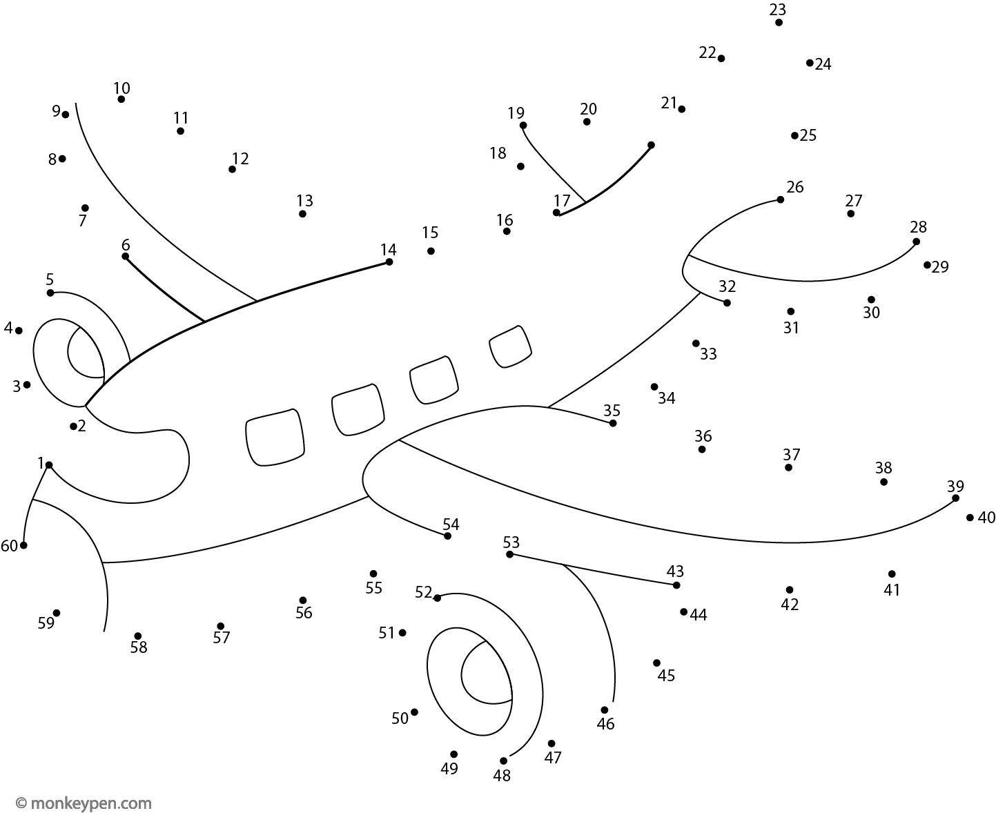 Fun airplane dot-to-dot activity for early readers and colorers in Pre-K Airplane dot-to-dot worksheet for preschoolers connecting letters A to Z
