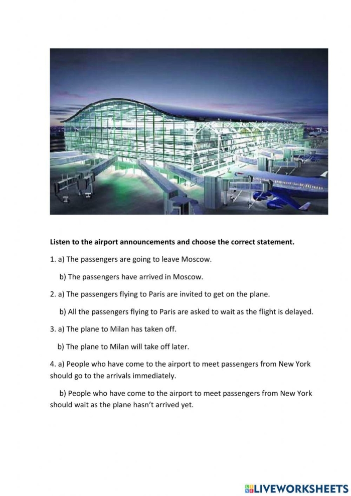 ALT text for Airport Schedule worksheet showing a flight timetable and math problems