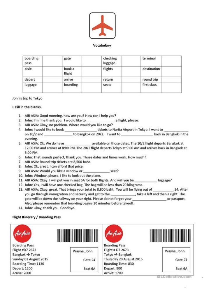 Airport schedule worksheet for fourth graders focusing on word problems