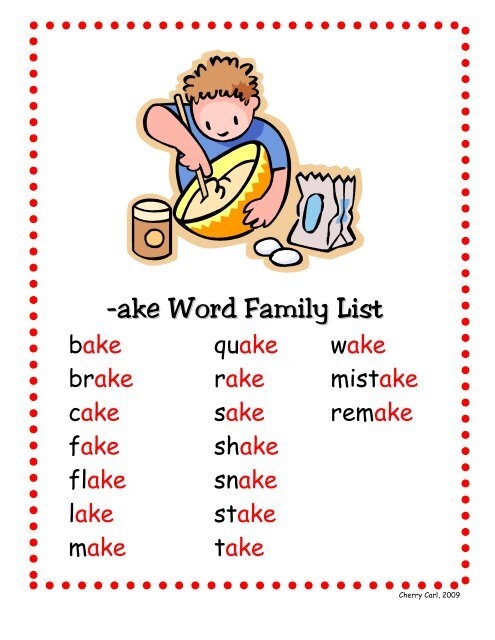 Pre-K worksheet page featuring tracing exercises and a word search activity for the -ake word family