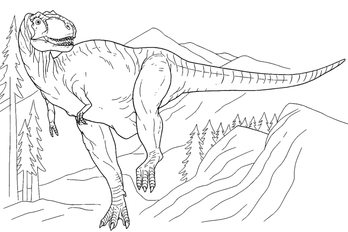 First grade science worksheet featuring an Albertosaurus dinosaur for students to color
