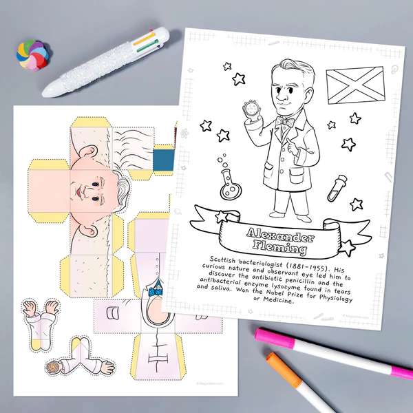 Image of a third-grade worksheet about Alexander Fleming and his discovery of penicillin