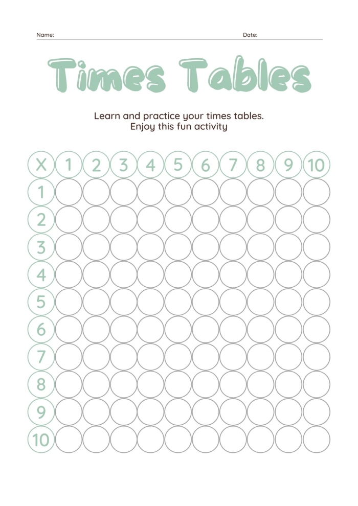 Engaging multiplication table activity for kids to fill in missing values Alex's Multiplication Table worksheet for third grade students to practice math skills