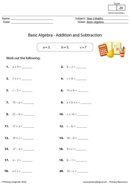 Algebra for Beginners worksheet featuring spooky witch themed math problems