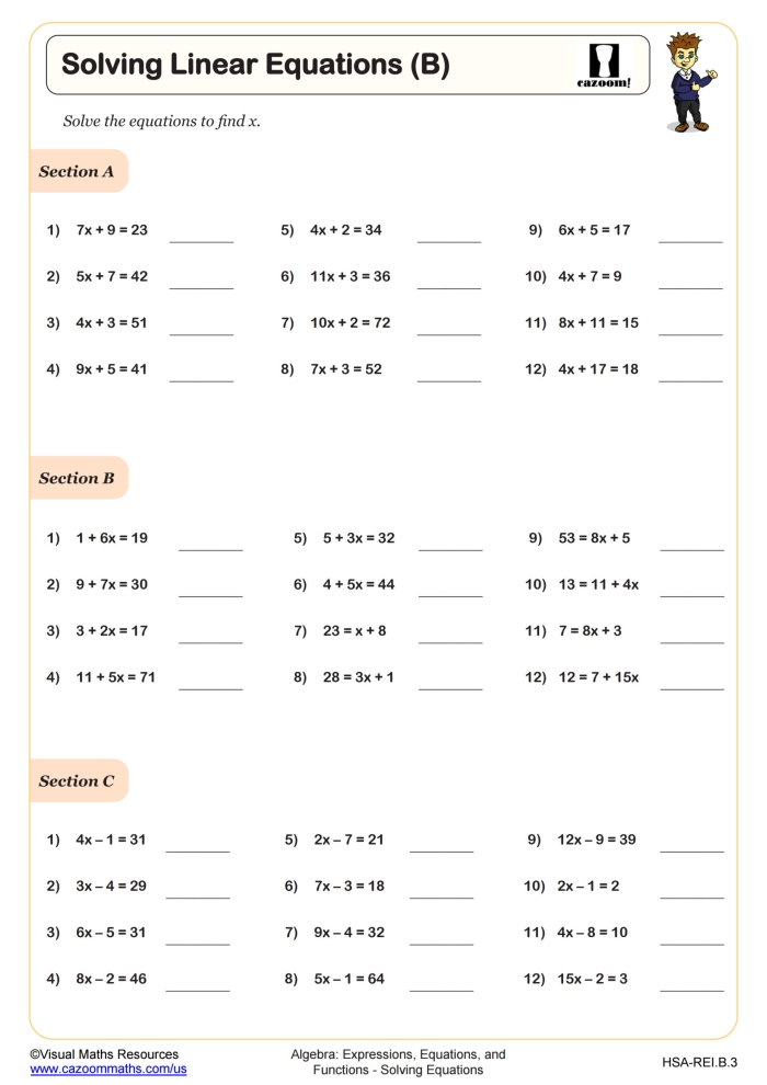 Algebra for Beginners worksheet featuring a spooky witch theme for math practice