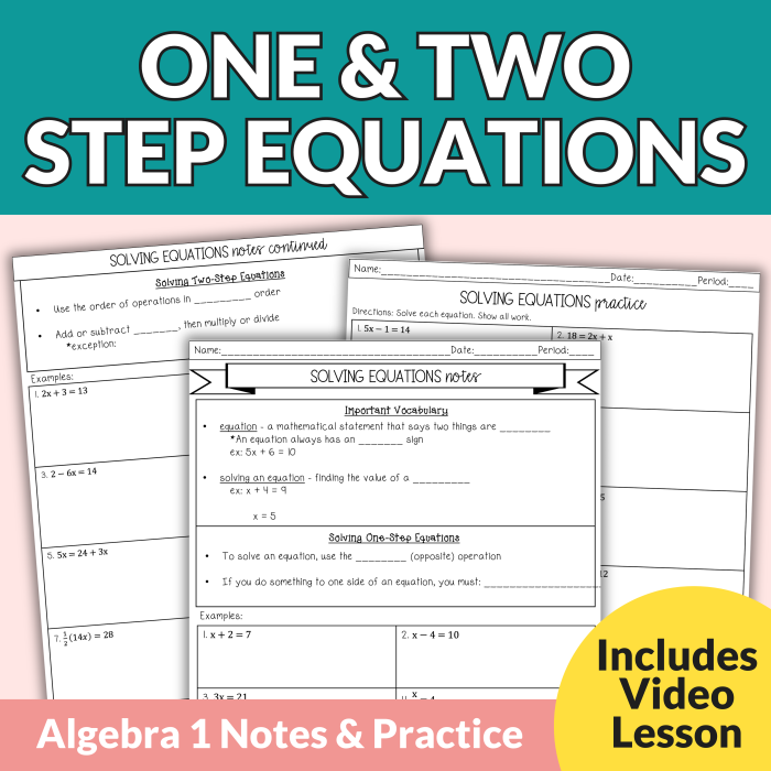 Solving One- and Two-Step Equations Practice Problem Set 9 Fifth grade student working through one and two step algebraic equations on a practice worksheet