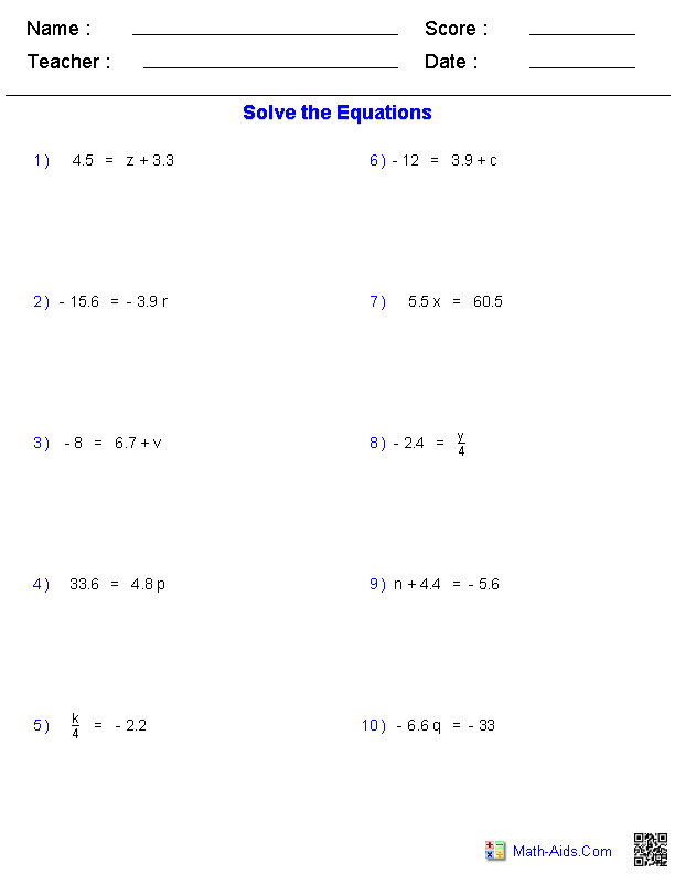 Child solving algebraic equations worksheet with variables and basic math problems for practice