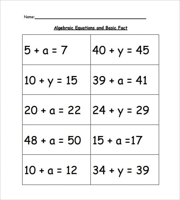 Printable algebra equations worksheet featuring practice problems for solving for x
