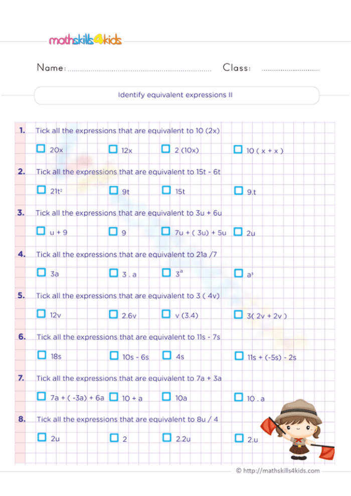 Students engaged in a Matching Equivalent Expressions worksheet for sixth grade algebra