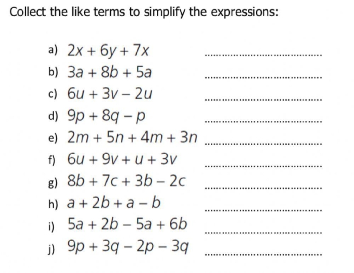 Introduction to Algebraic Expressions Worksheet 12 Sixth grade math worksheet featuring practice problems on order of operations and combining like terms