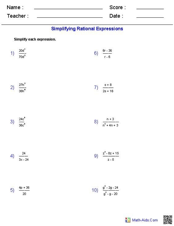 Worksheet for simplifying algebraic expressions aimed at sixth-grade students