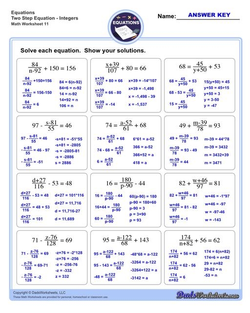 Worksheet for seventh graders focused on solving two-step equations in algebra. Practice worksheet for Level 2 two-step equations to enhance algebra skills.