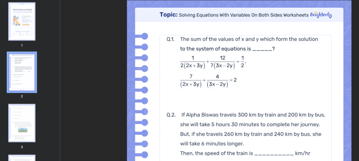 Eighth grade student working through algebraic equations with variables on both sides of the equals sign