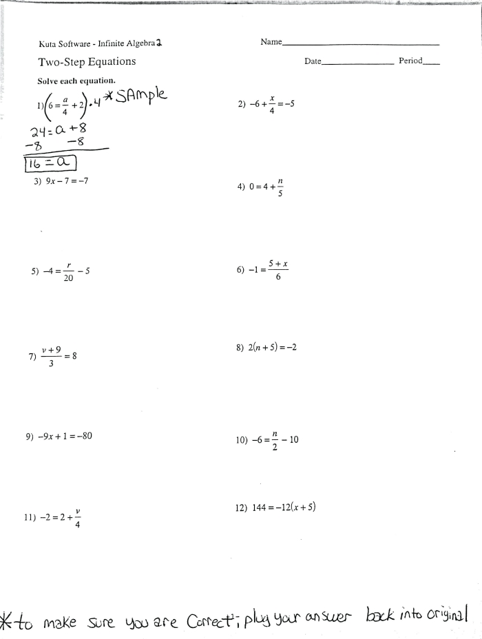 Eighth grade student working through algebra equations with variables on both sides practice problems on a worksheet
