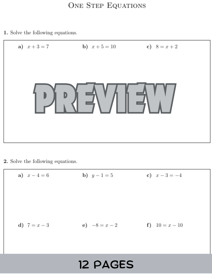 Solving One and Two Step Equations Practice Activity for Grade 5 Fifth grade students solving one and two step algebraic equations on a practice worksheet with variables and operations