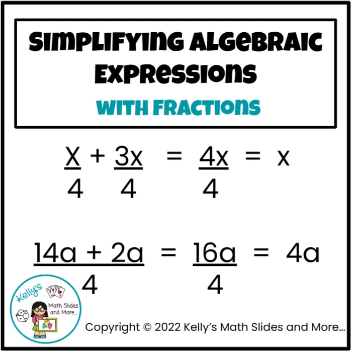 Worksheet for simplifying algebraic expressions aimed at sixth graders