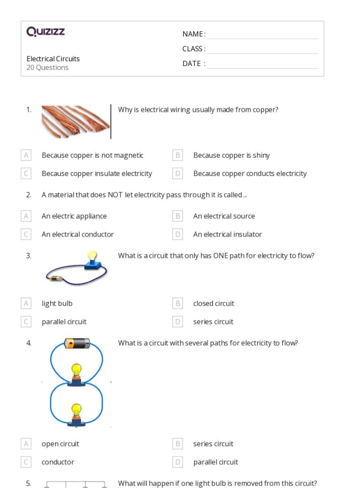 All About Circuits worksheet for reinforcing phonics skills in Grade 4 Worksheet for fourth graders focusing on understanding circuits and electricity concepts
