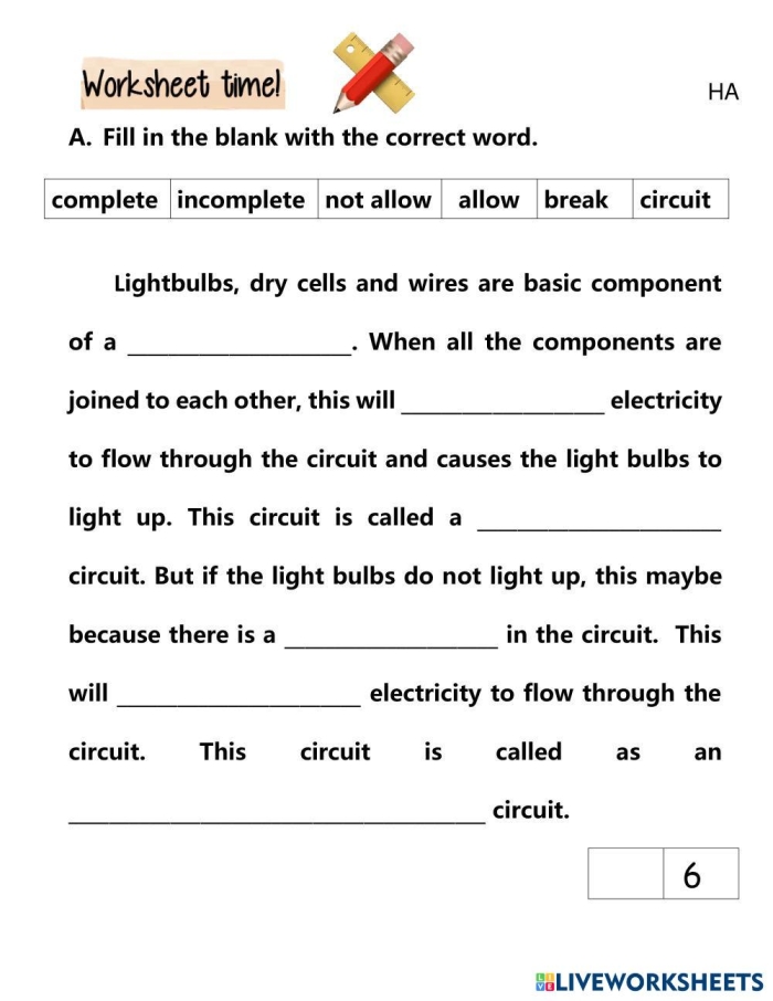 Educational worksheet focusing on circuits and electrical skills for Grade 4 students All About Circuits worksheet designed for fourth graders to explore electricity concepts