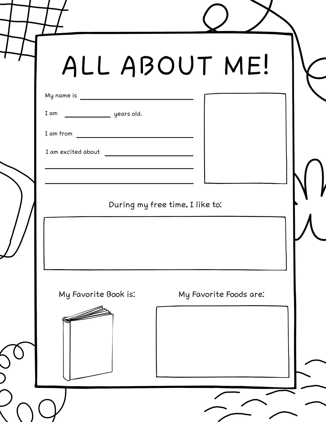 First grade All About Me worksheet for learning fractions and personal facts