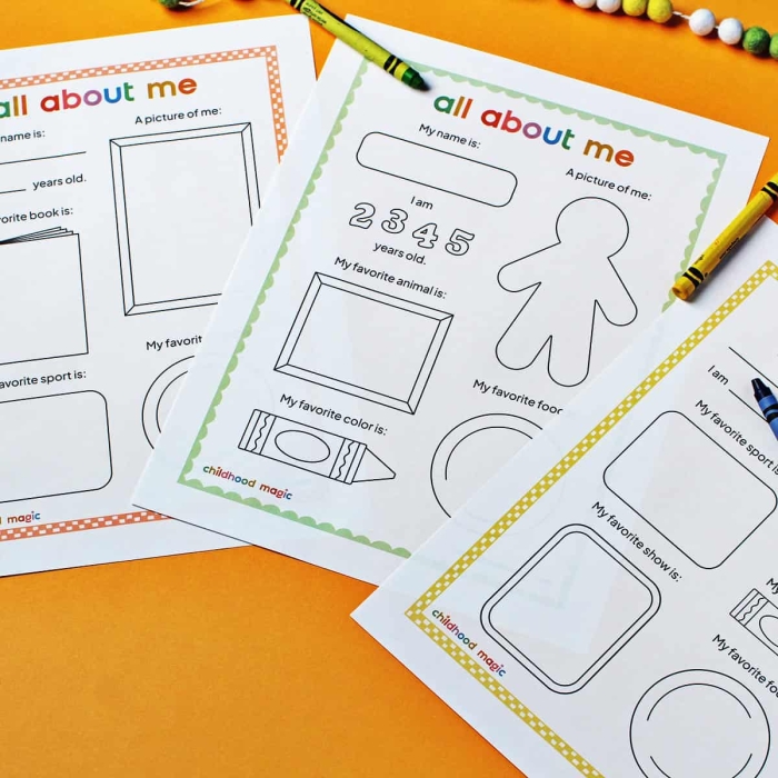 First grade student filling out an All About Me worksheet with fraction activities