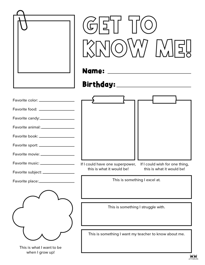 All About Me Writing Activity for Preschool Learners Number 8 Colorful All About Me Report worksheet with writing lines and space for children to share personal information and drawings