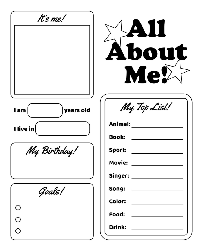 All About Me Report Worksheet for Early Learners Image 14 Pre-K student completing an All About Me report worksheet with colorful handwriting practice