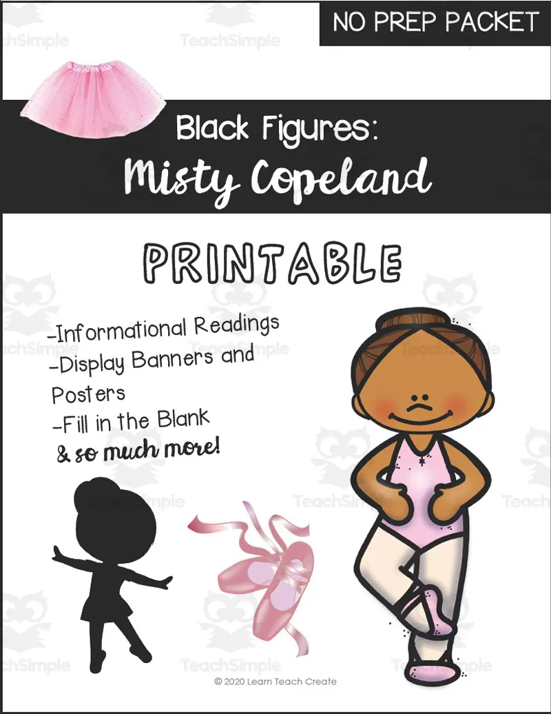Image of the All About Misty Copeland Reader worksheet designed for Pre-K students