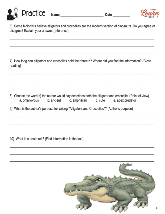Addition worksheet for 3rd grade students comparing alligator and crocodile anatomy 9 Third grade math worksheet featuring addition problems alongside fun facts about the differences between alligators and crocodiles