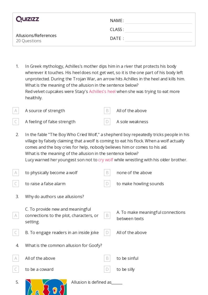 Seventh grade students analyzing sentences with common allusions and using context clues to understand their meanings