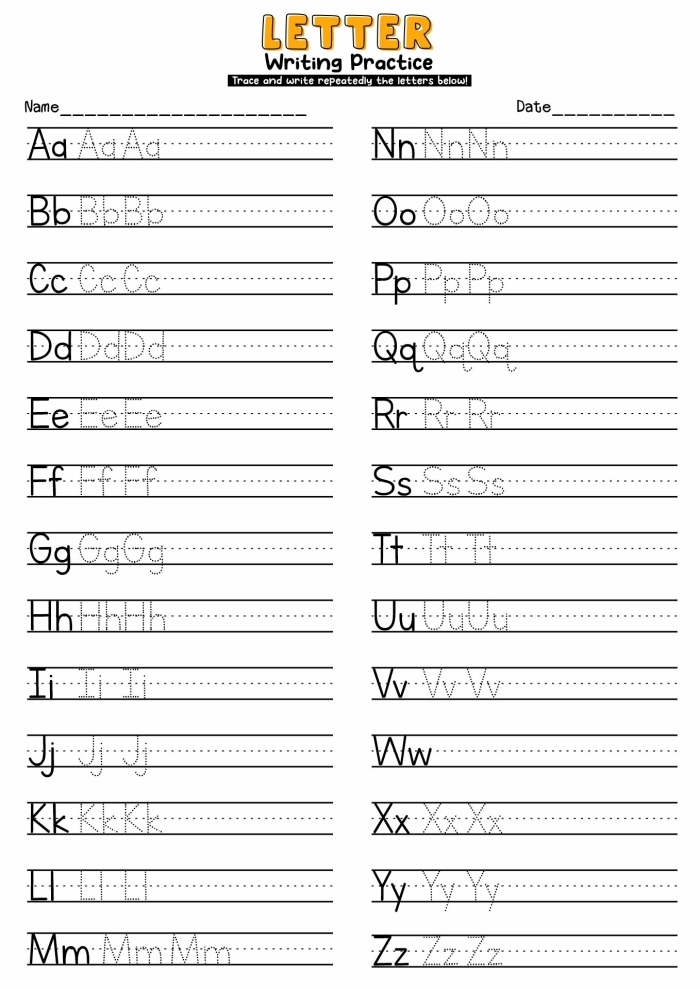 Pre-K alphabet practice worksheet for the letter A featuring tracing and drawing activities 21