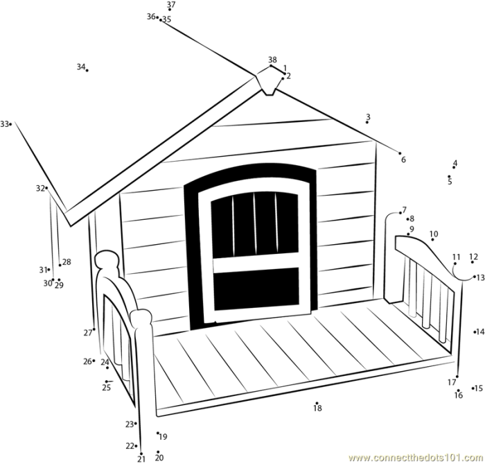 Alphabet Dot-to-Dot Dog House Worksheet for Pre-K Students Coloring page of a dot-to-dot doghouse with a dog, perfect for learning the alphabet