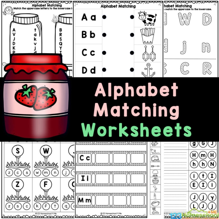 Alphabet Match Up Activity 8 for Letter Recognition Practice Kindergarten student matching uppercase and lowercase letters with picture clues on alphabet worksheet